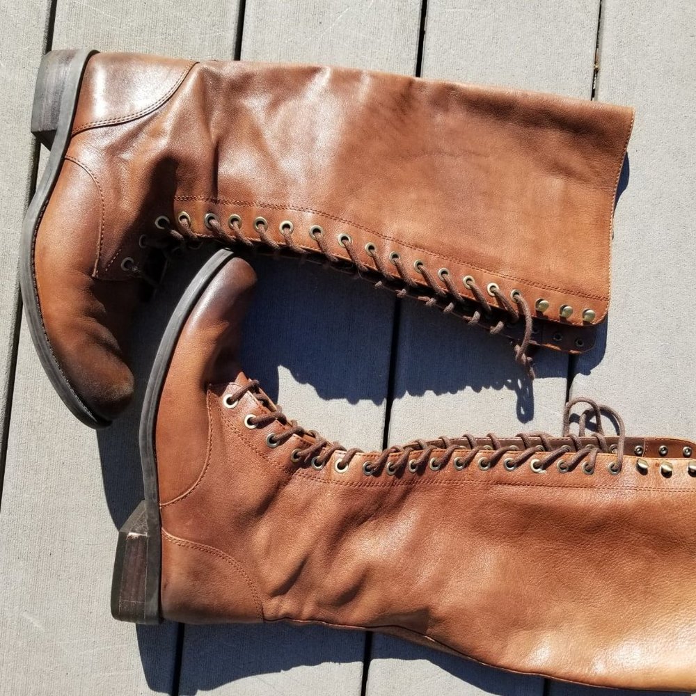 Vince Camuto Knee High Lace up Leather Boots